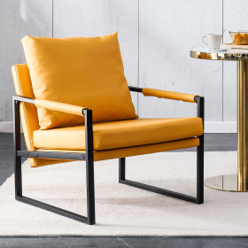 PU Leather Accent Arm Chair Mid Century Upholstered Armchair with Metal Frame Extra-Thick Padded Backrest and Seat Cushion Sofa Chairs for Living Room