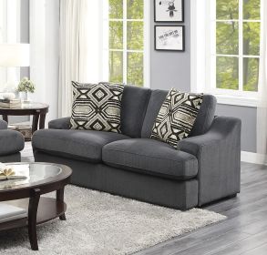Modern Traditional Luxury Living Room Loveseat 1pc Dark Gray Plush Microfiber Upholstery 2 Pillows Cushion Seat Solid Wood Furniture