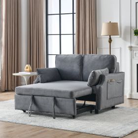 50" Velvet Upholstered Sleeper Sofa bed with Side Storage Pockets, Nailhead Design