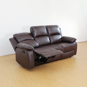 82 Inch Modern Bonded Leather 3 Seater Sofa Couch With 2 Cup Holders And Two Recliner Chaise,Recliner Sofa With Padded Armrest For Living Room