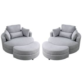 [Video] Welike Swivel Accent Barrel Modern Grey Sofa Lounge Club Big Round Chair with Storage Ottoman Linen Fabric for Living Room Hotel with Pillows