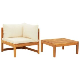 2 Piece Patio Lounge Set with Cream White Cushions Acacia Wood