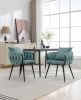 Blue Modern Velvet Dining Chairs Set of 2 Hand Weaving Accent Chairs Living Room Chairs Upholstered Side Chair with Black Metal Legs for Dining Room K