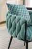 Blue Modern Velvet Dining Chairs Set of 2 Hand Weaving Accent Chairs Living Room Chairs Upholstered Side Chair with Black Metal Legs for Dining Room K