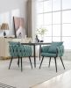 Blue Modern Velvet Dining Chairs Set of 2 Hand Weaving Accent Chairs Living Room Chairs Upholstered Side Chair with Black Metal Legs for Dining Room K