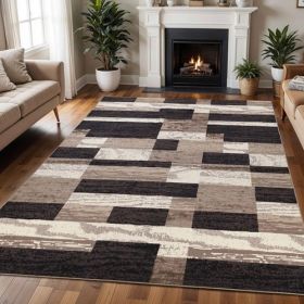 Rockwood Modern Geometric Patchwork Indoor Area Rug or Runner (Color: Chocolate, size: 12'x15')