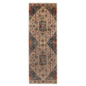 Leena Tribal Medallion Traditional Indoor Area Rugs or Runner Rug (Color: Ivory/Teal, size: 2'7"x8')