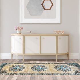Decklan Floral Medallion Traditional Indoor Area Rug or Runner Rug (Color: Cream, size: 2'7"x8')