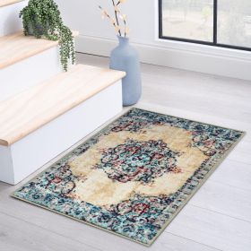 Decklan Floral Medallion Traditional Indoor Area Rug or Runner Rug (Color: Cream, size: 2'x3')