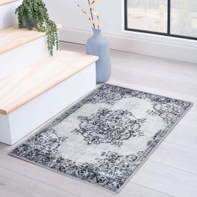 Decklan Floral Medallion Traditional Indoor Area Rug or Runner Rug (Color: Grey, size: 2'x3')