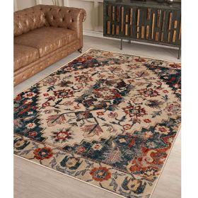 Leena Tribal Medallion Traditional Indoor Area Rugs or Runner Rug (Color: Ivory/Teal, size: 8'x10')
