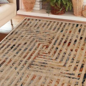 Naem Modern Geometric Lines Abstract Boho Area Rugs Or Runner Rug (Color: Ivory, size: 5'x8')