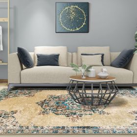 Decklan Floral Medallion Traditional Indoor Area Rug or Runner Rug (Color: Cream, size: 10'x14')