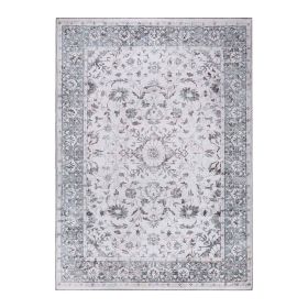 Agra Floral Scroll Washable Indoor Area Rugs or Runner Rug (Color: Gray, size: 9'x12')