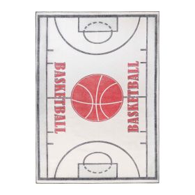 Basketball Court Non-Slip Kids Playroom Indoor Washable Area Rug (Color: Ivory, size: 7'5"x10')