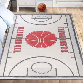 Basketball Court Non-Slip Kids Playroom Indoor Washable Area Rug (Color: Ivory, size: 5'7"x8'9")