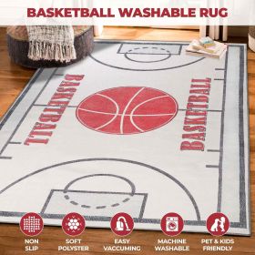 Basketball Court Non-Slip Kids Playroom Indoor Washable Area Rug (Color: Ivory, size: 5'0"x7'6")