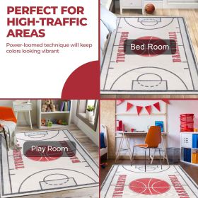 Basketball Court Non-Slip Kids Playroom Indoor Washable Area Rug (Color: Ivory, size: 4'x6')
