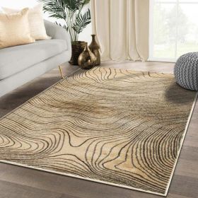 Veer Modern Abstract Wood Grain Indoor Area Rug or Runner Rug (Color: Beige, size: 7'x9')