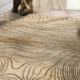 Veer Modern Abstract Wood Grain Indoor Area Rug or Runner Rug (Color: Beige, size: 5'x8')