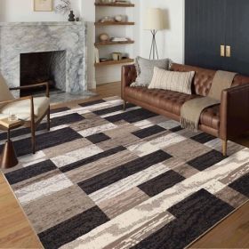 Rockwood Modern Geometric Patchwork Indoor Area Rug or Runner (Color: Chocolate, size: 8'x10')