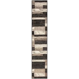 Rockwood Modern Geometric Patchwork Indoor Area Rug or Runner (Color: Chocolate, size: 2'x11')