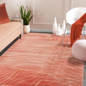 Veer Modern Abstract Wood Grain Indoor Area Rug or Runner Rug (Color: Coral, size: 7'x9')