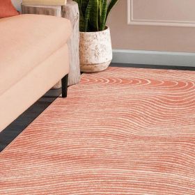 Veer Modern Abstract Wood Grain Indoor Area Rug or Runner Rug (Color: Coral, size: 4'x6')