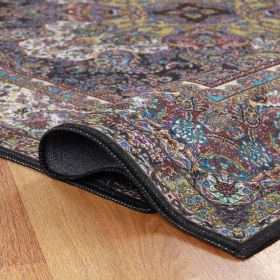 Flamingo Modern Medallion Washable Indoor Area Rug or Runner (Color: Black, size: 5'x8')