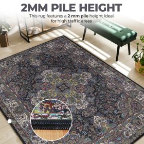 Flamingo Modern Medallion Washable Indoor Area Rug or Runner (Color: Black, size: 7'x10')
