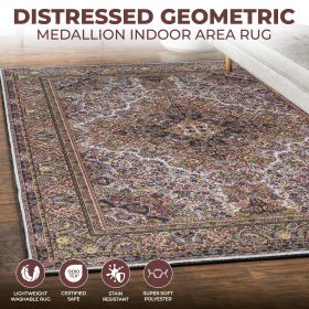 Flamingo Modern Medallion Washable Indoor Area Rug or Runner (Color: Cream, size: 6'x9')