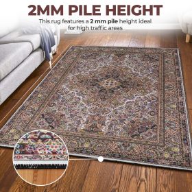 Flamingo Modern Medallion Washable Indoor Area Rug or Runner (Color: Cream, size: 5'x8')
