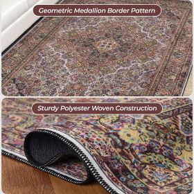 Flamingo Modern Medallion Washable Indoor Area Rug or Runner (Color: Cream, size: 7'x10')