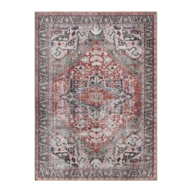 Mesa Rustic Distressed Medallion Indoor Area Rug or Runner Rug (Color: Brown, size: 7'6"x9'6")