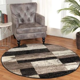 Rockwood Modern Geometric Patchwork Indoor Area Rug or Runner (Color: Chocolate, size: 5' Round)