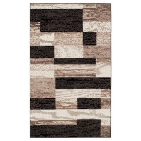 Rockwood Modern Geometric Patchwork Indoor Area Rug or Runner (Color: Chocolate, size: 5'x8')