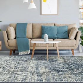 Salford Modern Medallion Non-Slip Indoor Area Rug or Runner (Color: Blue-Beige, size: 10'x14')
