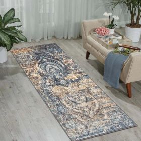 Salford Modern Medallion Non-Slip Indoor Area Rug or Runner (Color: Blue-Beige, size: 2'7"x6')
