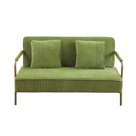 56" Width Modern Upholstered Pleated Velvet Loveseat Comfy 2 Seater Small Sofa Couch with Gold Metal Legs 2pcs Throw Pillows for Living Room (Color: as Pic)