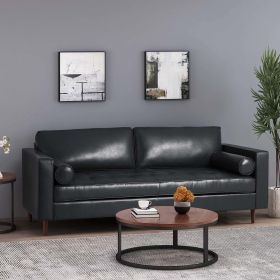 Mirod Comfy 3-seat Sofa with Wooden Legs, PU, for Living Room and Study (Color: as Pic)