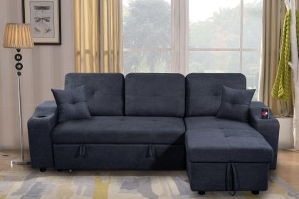 Right-facing sectional sofa with footrest, convertible corner sofa with armrest storage, living room and apartment sectional sofa (Color: as Pic)